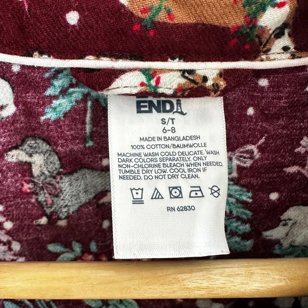 Lands End Bundle Flannel Pajamas Women’s Tall Small Rich Burgundy Holiday Hounds - Picture 6 of 15